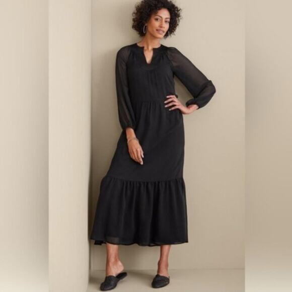 Soft Surrounding Dress Womens Medium Black Sheer Chiffon Layered Lined Maxi - Picture 2 of 13